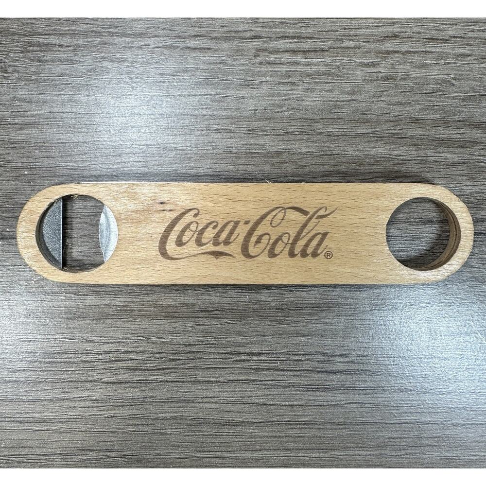 Coca-Cola Wooden Bottle Opener Vintage Style Bar Tool Wood & Metal Logo
